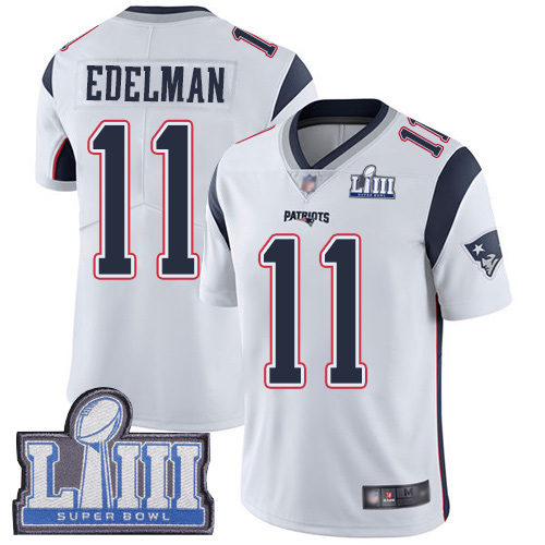 New England Patriots Football #11 Super Bowl LIII Limited White Men Julian Edelman Road NFL Jersey